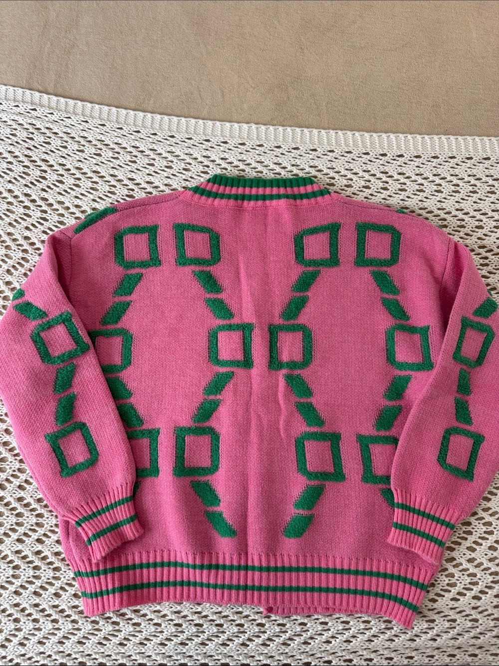 Pink & Green Geometric Knit Cardigan, NWOT, S - Picture 4 of 5